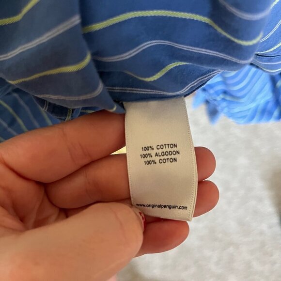 ORIGINAL PENGUIN ~ Blue and Yellow Striped Men's button down - Picture 6 of 7